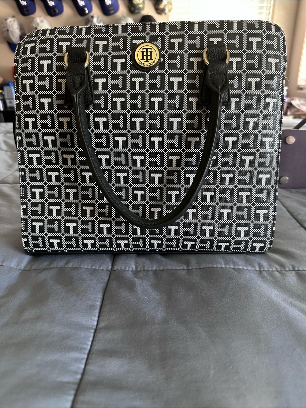 Tommy Hilfiger Black & White Monogram Satchel